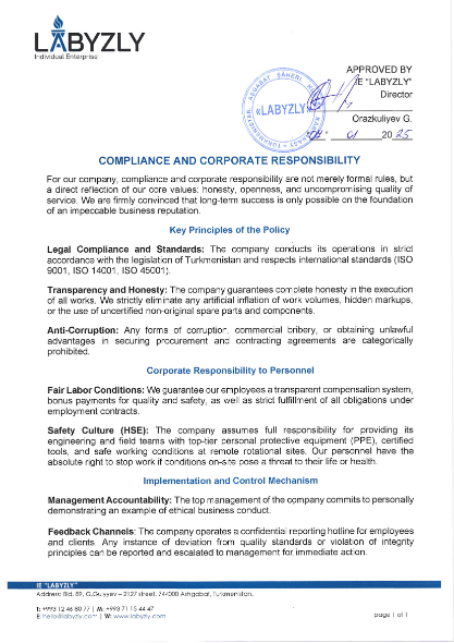 Compliance and Corporate Responsibility Policy — cover